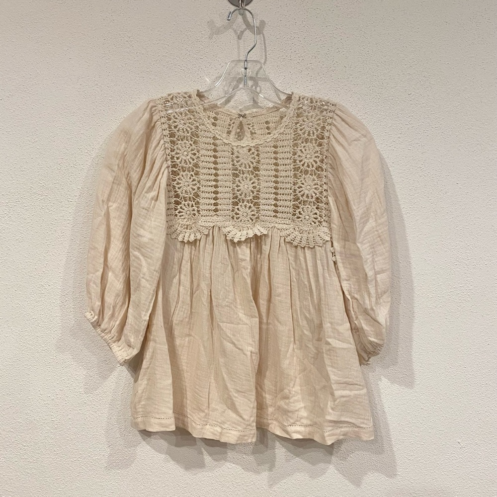 Saylor Nakai Blouse Boho Cream Crochet Peasant Top Cottage Prairie Gauze Size XS - Picture 2 of 5
